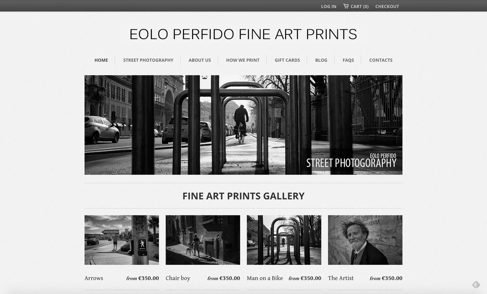 Eolo Perfido Fine Art Prints website displaying photographic editions