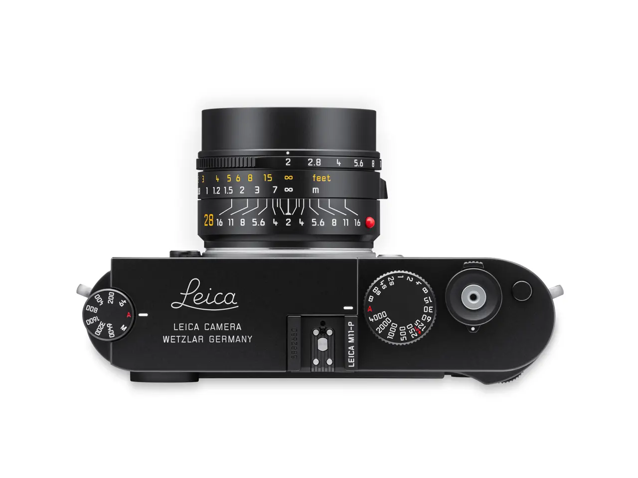 Official top view of the black Leica M11-P with lens