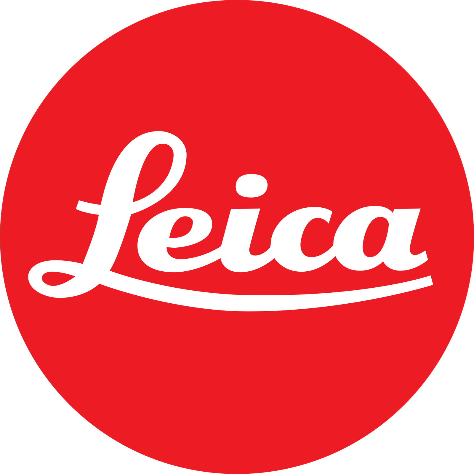 White Leica lettering inside a red circle