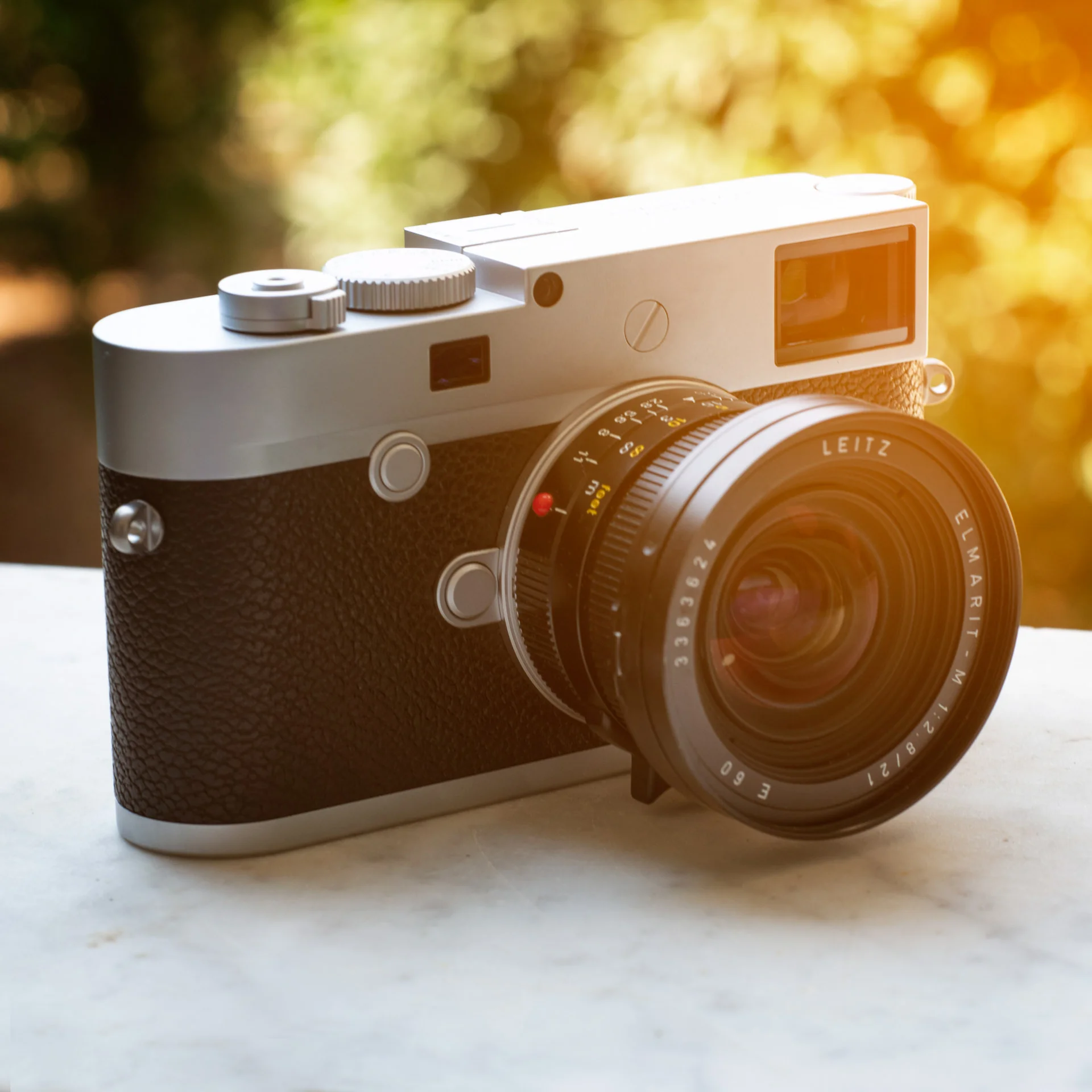 Silver Leica M10-P camera in warm sunlight