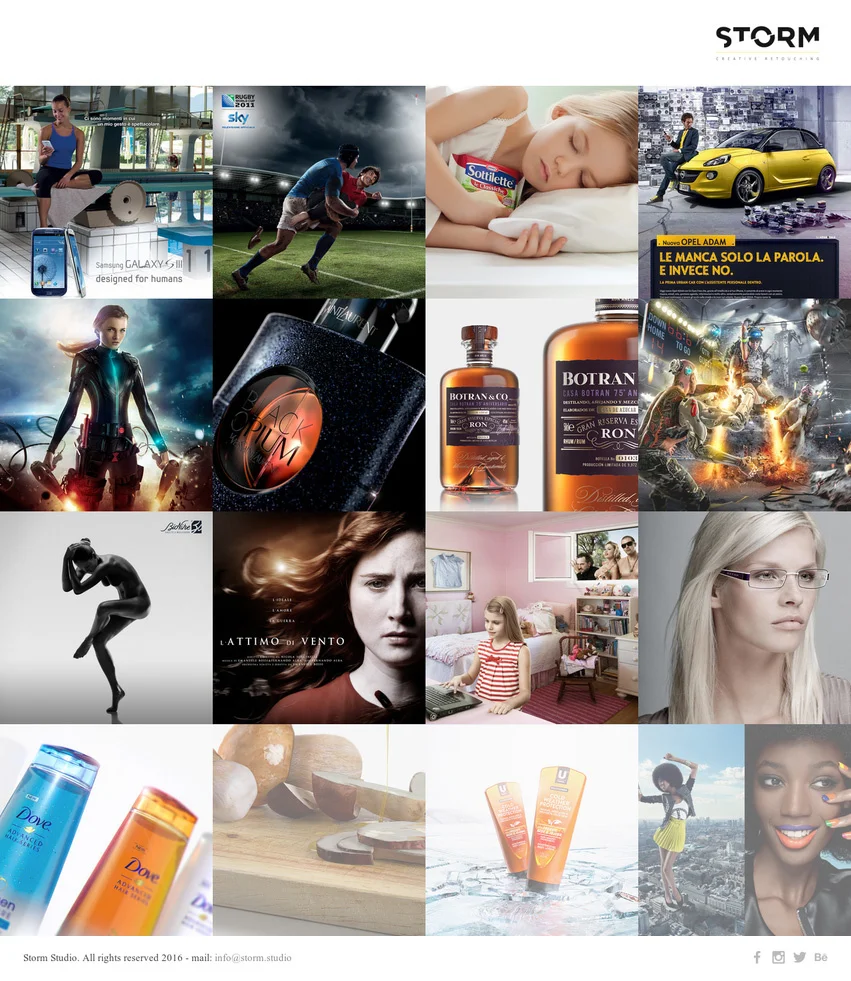 Storm Studio portfolio collage of advertising and commercial images